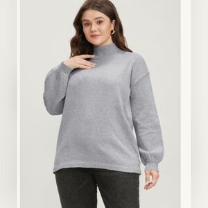 NWT Bloomchic Solid Pointelle Knit Lantern Sleeve Mock Neck Heather Gray Size 2X